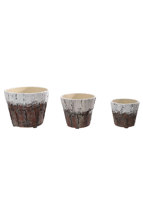 3.5"/4.5"/5" Bark Pot With Snow Brown/White (Set/3)