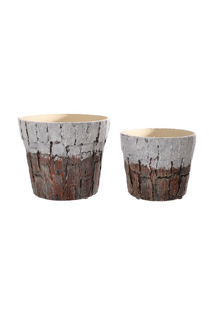 6.5&quot;/8.5&quot; Bark Pot With Snow Brown/White (Set/2)