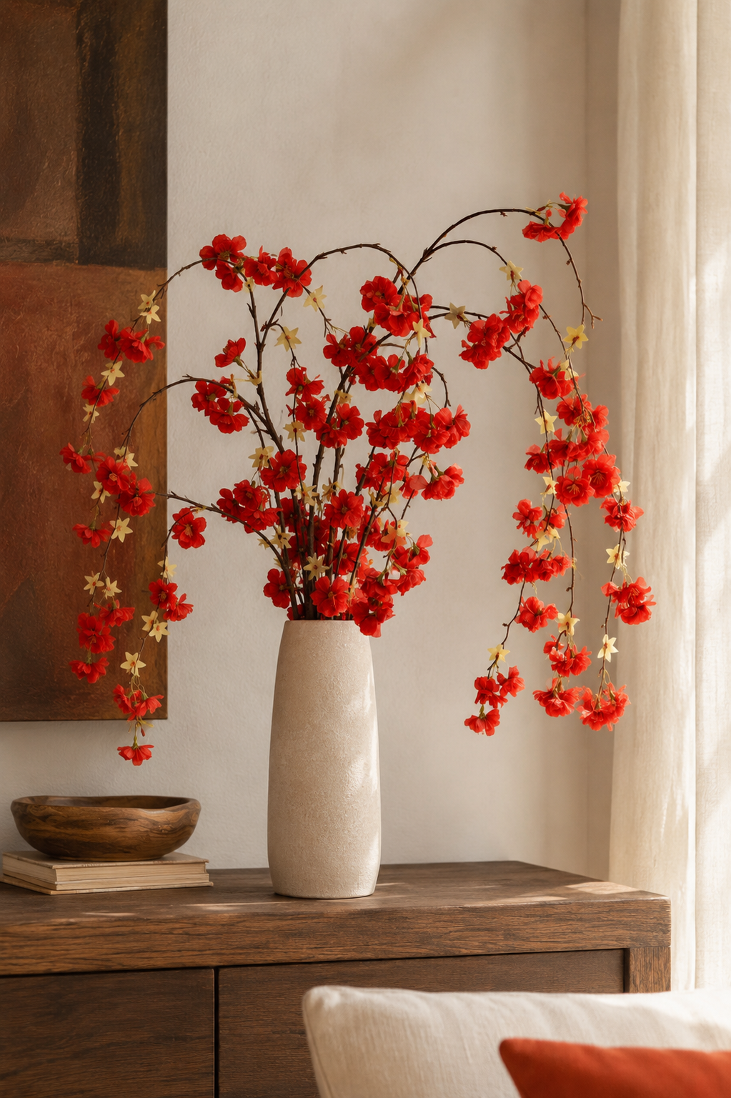 54" Silk Hanging Silk Cherry Blossom Red