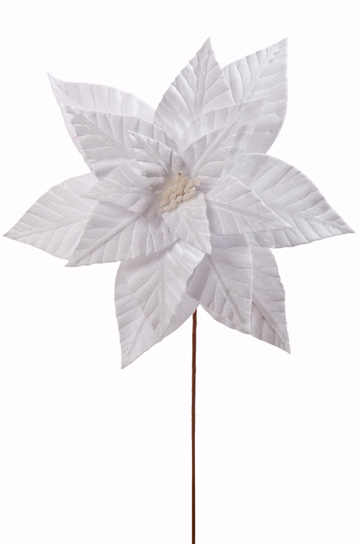 22" Velvet Poinsettia Stem White