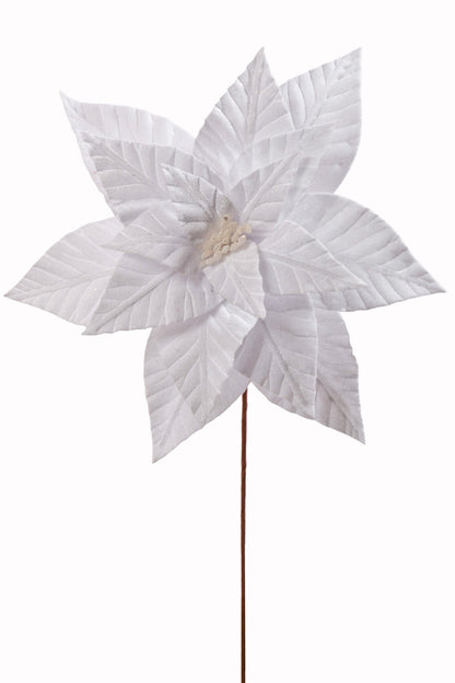 22" Velvet Poinsettia Stem White
