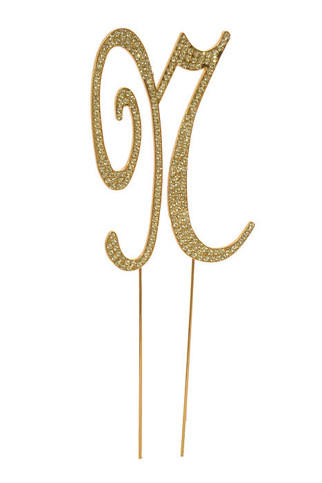 4.75" Rhinestone Monogram Letter "N" Gold