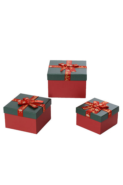 3.5" / 4" /4.75" Square Gift Box With Lid Bow Red/Green Set/3