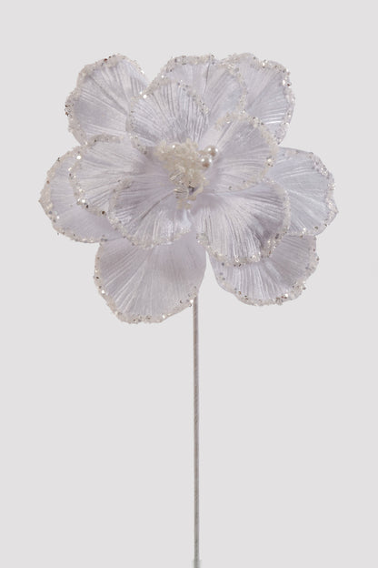 22" Velvet/Sequins Magnolia Stem White