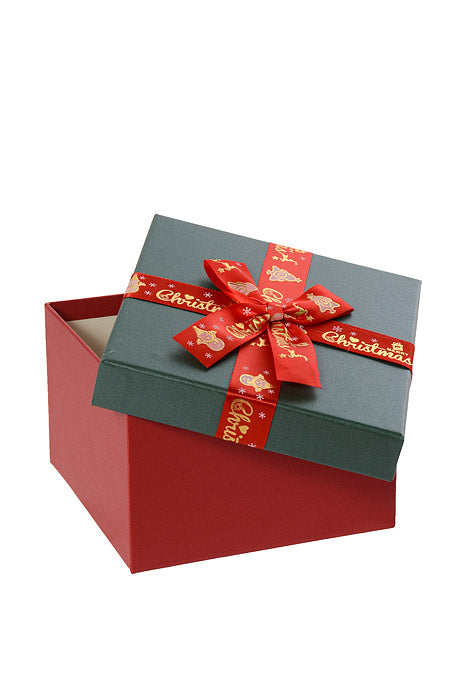 3.5" / 4" /4.75" Square Gift Box With Lid Bow Red/Green Set/3