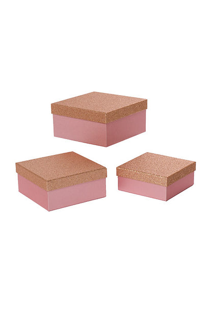 2.5" / 3" / 3.75" Square Gift Box With Glitter Lid Pink/Rose Gold