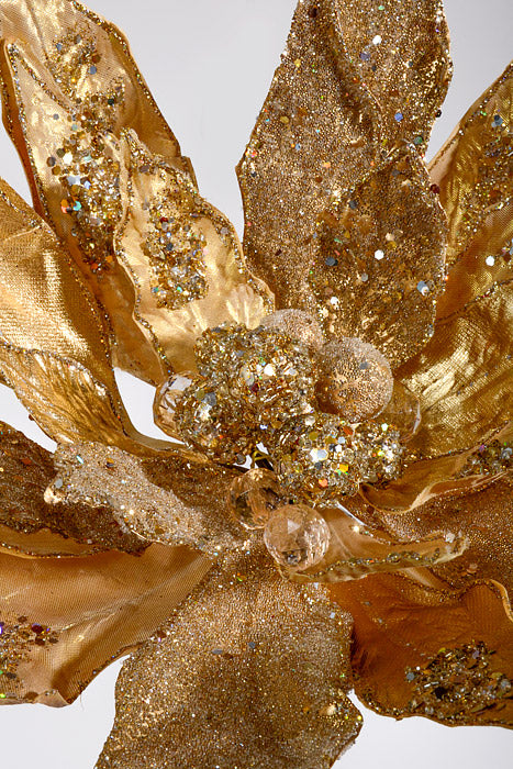 24&quot; Glitter Jewel Display Poinsettia Stem Champagne/Gold