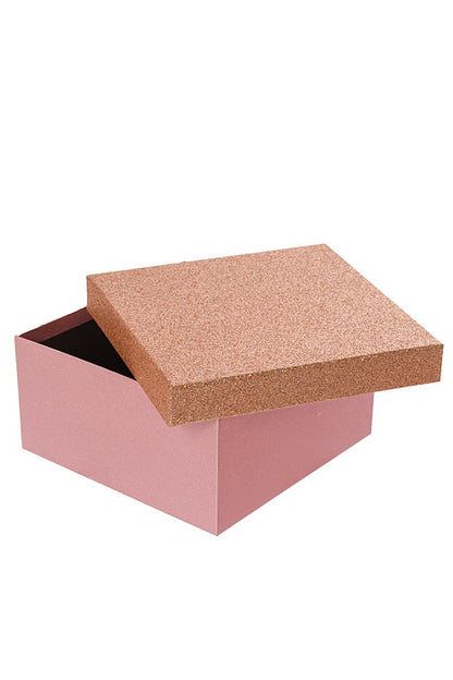 2.5" / 3" / 3.75" Square Gift Box With Glitter Lid Pink/Rose Gold