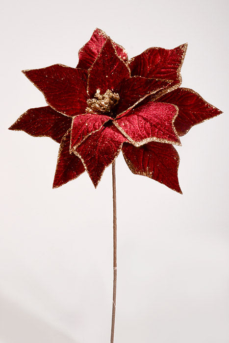 24" Rich Velvet Poinsettia Stem Burgundy
