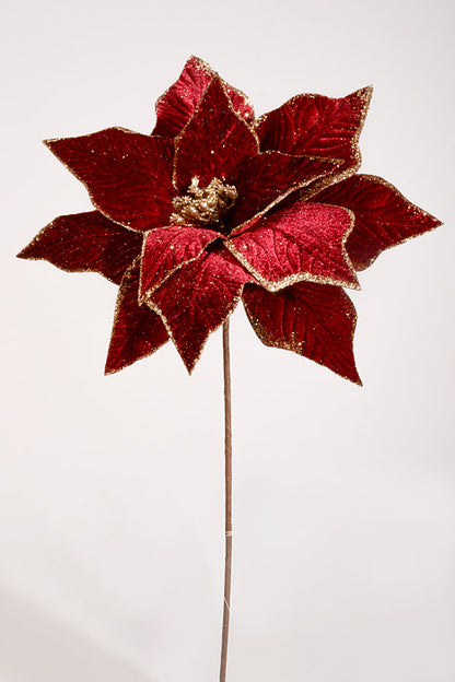 24" Rich Velvet Poinsettia Stem Burgundy