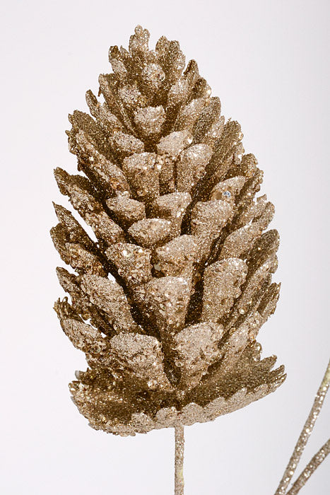 35.5" Glitter Pinecone Spray Champagne