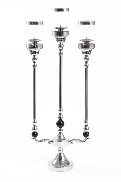 37" 3-ligth Metal Candelabra W/glass Silver