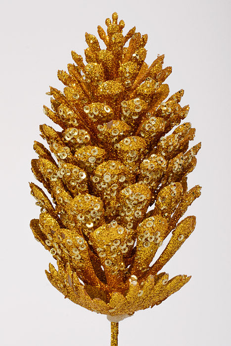 35.5" Glitter Pinecone Spray Gold