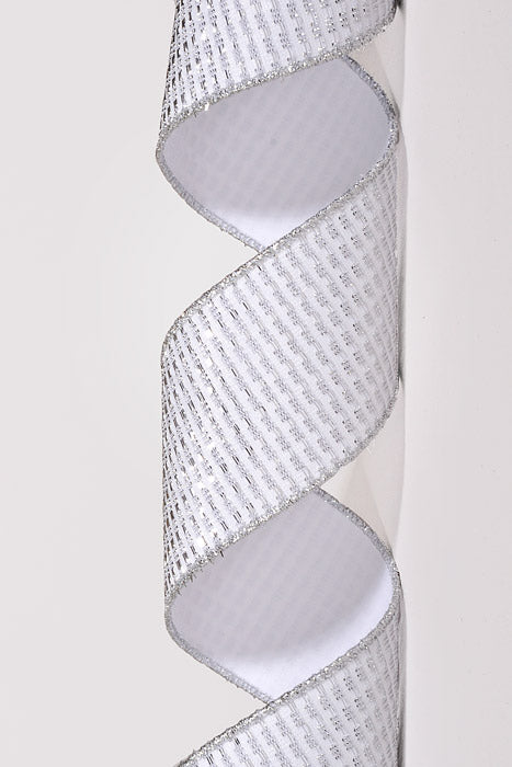 2.5" X 10Yds Wired Metallic Rishi Solid Ribbon White/Silver
