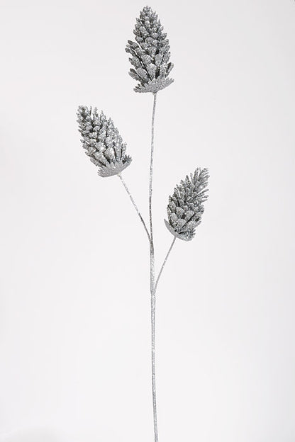35.5" Glitter Pinecone Spray Silver