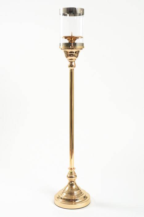 31" Metal Candle Holder Stand W/glass Gold