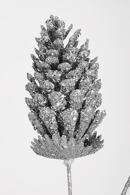 35.5" Glitter Pinecone Spray Silver