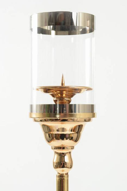31&quot; Metal Candle Holder Stand W/glass Gold