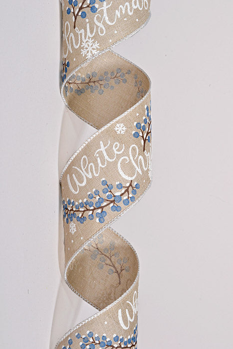 2.5" x 10Yds Wired Linen White Christmas Blue Berrie Natural