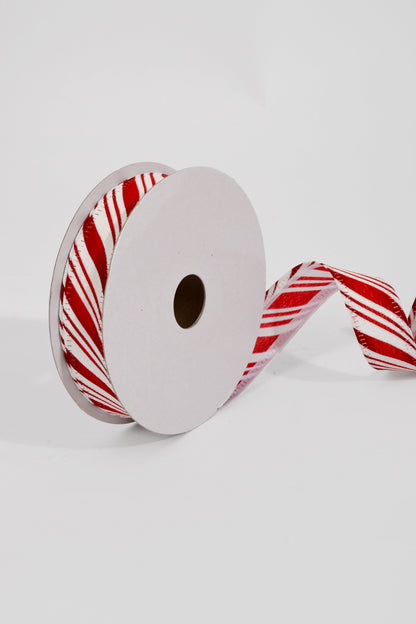 7/8" X 10Yds Wired Candy Cane Stripe Ribbon Red/White