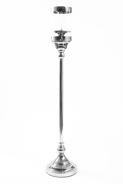 31&quot; Metal Candle Holder Stand W/glass Silver