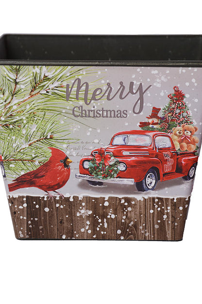 4"-4.75" Xmas Square Plastic Vases Gray/Red Set/2