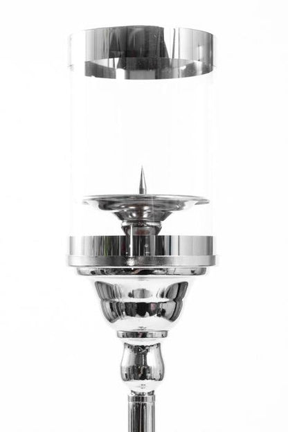 31&quot; Metal Candle Holder Stand W/glass Silver
