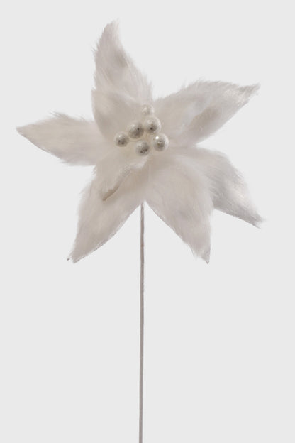 24.5" Plush Poinsettia Stem White