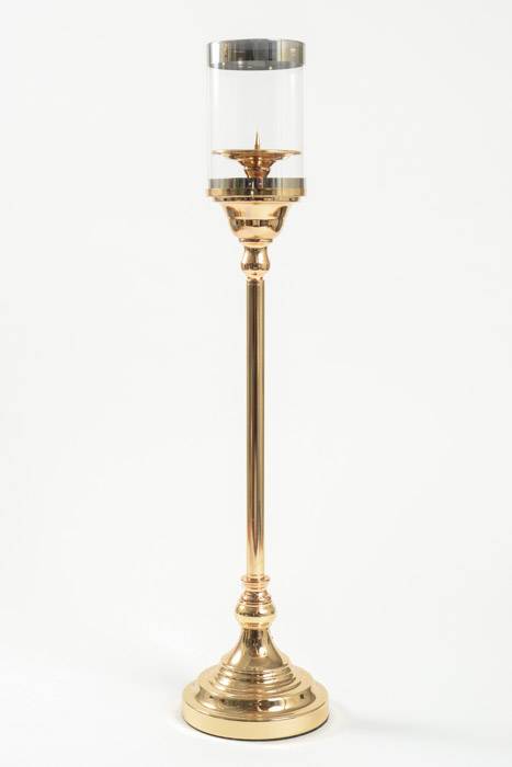 27&quot; Metal Candle Holder Stand W/glass Gold