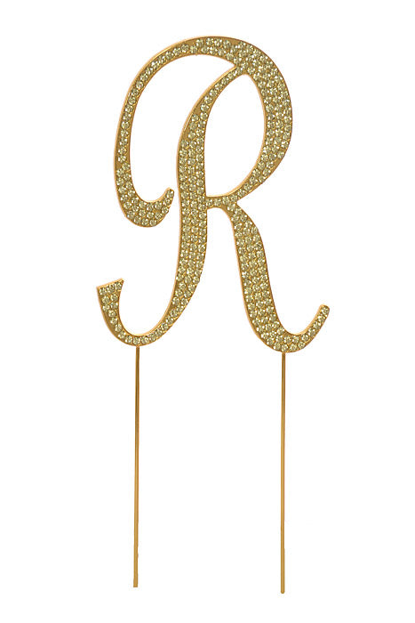 4.75" Rhinestone Monogram Letter "R" Gold