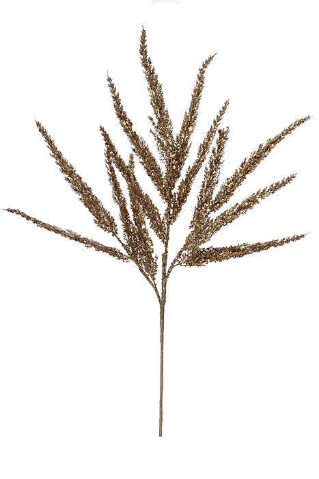 30" Glittered Reed Grass Spray Dark Gold