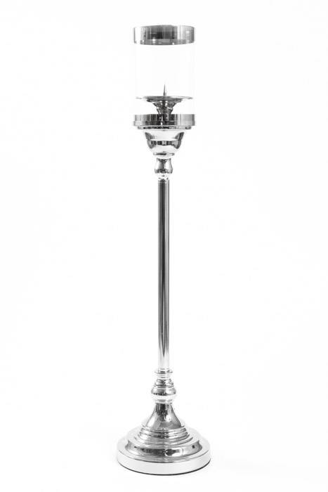 27&quot; Metal Candle Holder Stand W/glass Silver