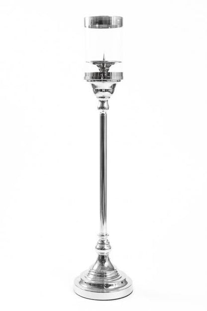 27&quot; Metal Candle Holder Stand W/glass Silver