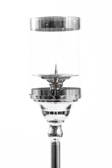 27" Metal Candle Holder Stand W/glass Silver