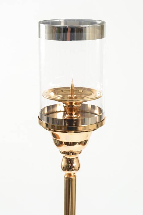 35" Metal Candle Holder Stand W/glass Gold