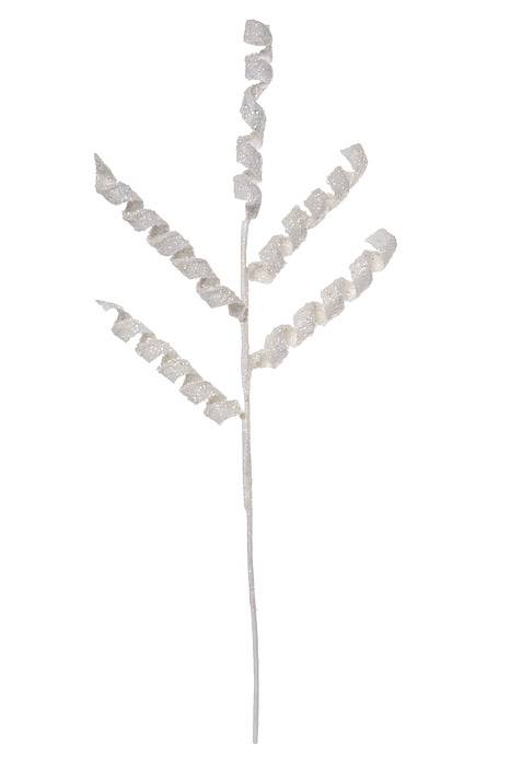 30" Crusted Sequin/Glitter Curley Spray White