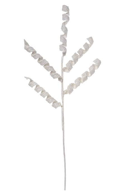 30" Crusted Sequin/Glitter Curley Spray White