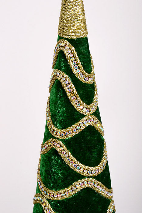 18.5-25" Velvet with Jewel Cone Tree Dark Green Set/2