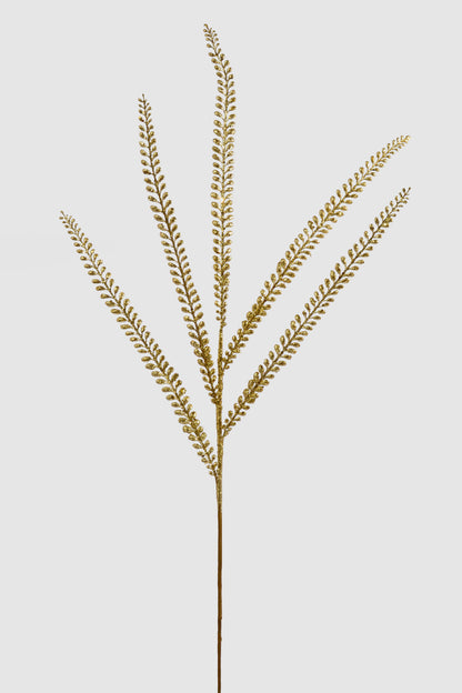 35" Glitter Leaves Stem Gold