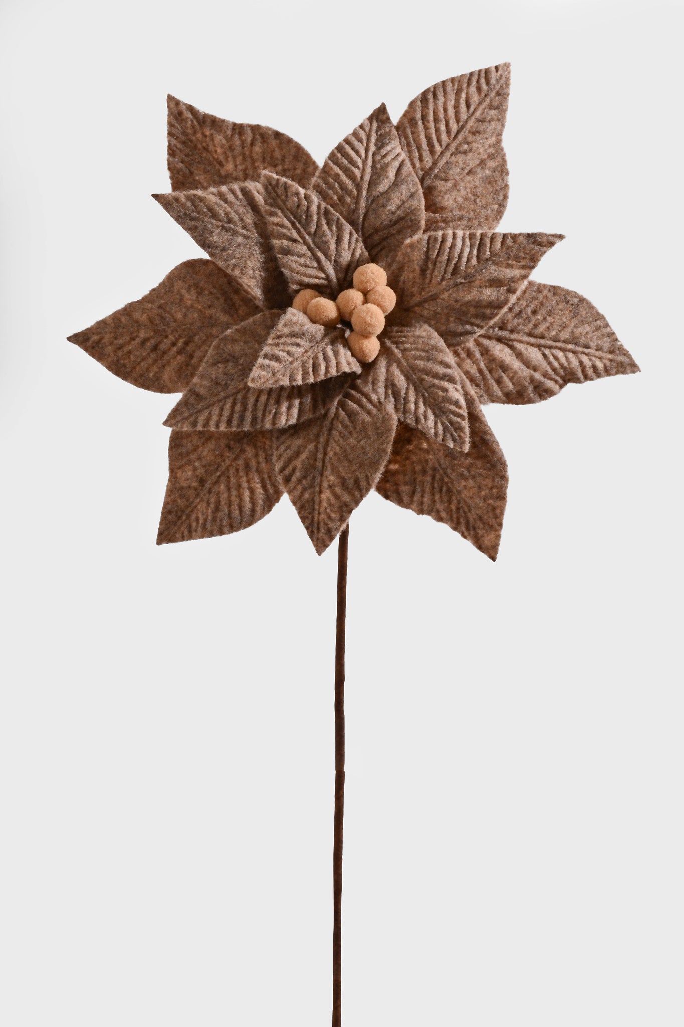 25" Poinsettia W/ Felt Center Stem Taupe