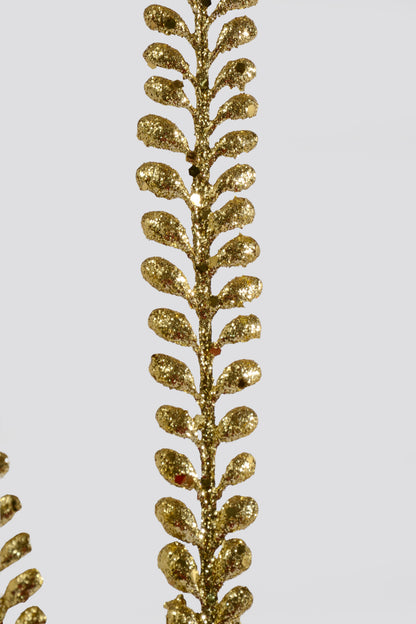 35" Glitter Leaves Stem Gold