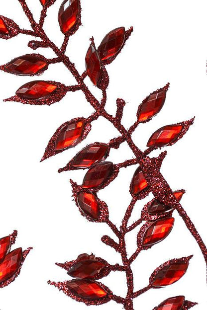 30" Metallic Acrylic Leaves Spray Burgundy
