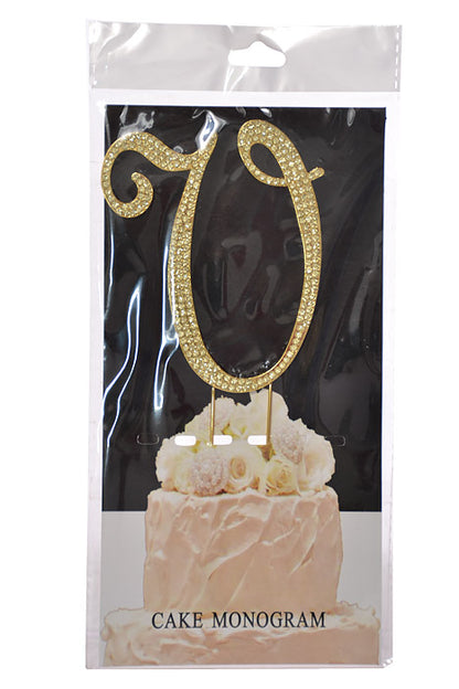 4.75" Rhinestone Monogram Letter "V" Gold