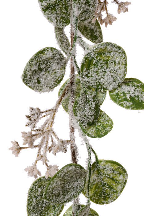 70" Snowed Seed Eucalyptus Garland Green/White