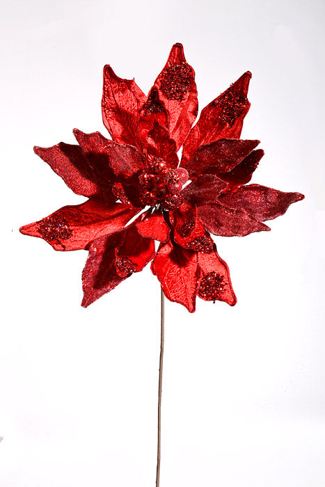 24&quot; Glitter Jewel Display Poinsettia Stem Red