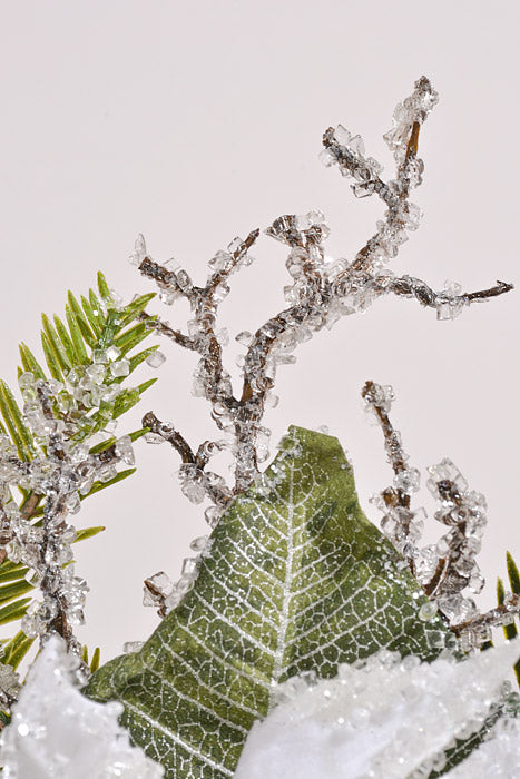 16&quot; Iced Poinsettia Pine Pick White