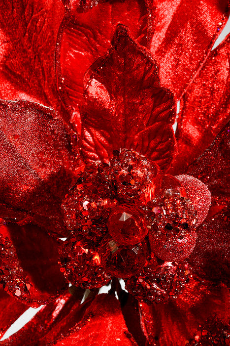 24&quot; Glitter Jewel Display Poinsettia Stem Red
