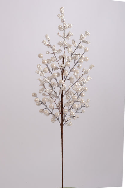 24" Metallic Berries Stem Silver/White