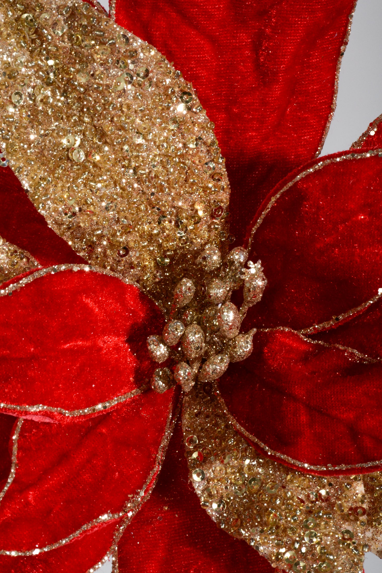 24" Regal Velvet with Glitter Poinsettia Stem Red/Gold
