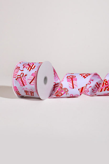2.5" x 10Yds Wired Satin Glittered Wrapped Gifts Ribbon White/Red/Pink/Iridescent
